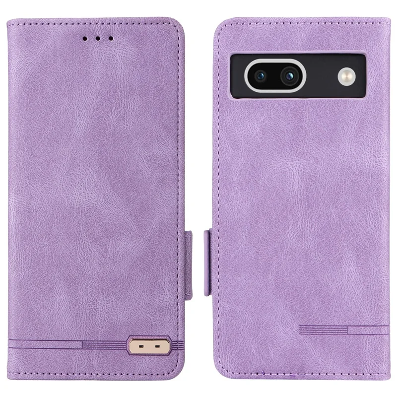 Scratch Proof Phone Cover for Google Pixel 7a, Hardware Decor Dual Magnetic Clasp Wallet Horizontal Stand PU Leather Phone Case - Purple