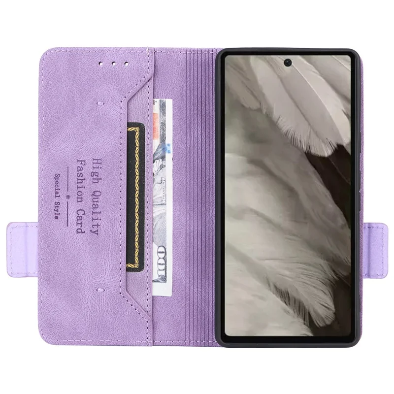 Scratch Proof Phone Cover for Google Pixel 7a, Hardware Decor Dual Magnetic Clasp Wallet Horizontal Stand PU Leather Phone Case - Purple
