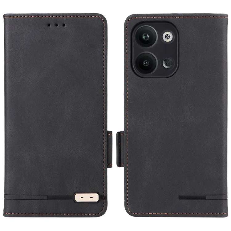 Kratzsichere Handyhülle für Oppo Reno9 5G / Reno9 Pro 5G, Hardware-Dekor, Doppel-Magnetverschluss, Brieftasche, Freihändeständer, PU-Leder-Handyhülle - Schwarz