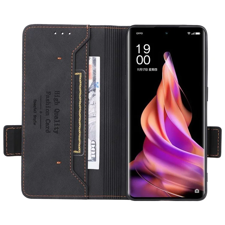 Kratzsichere Handyhülle für Oppo Reno9 5G / Reno9 Pro 5G, Hardware-Dekor, Doppel-Magnetverschluss, Brieftasche, Freihändeständer, PU-Leder-Handyhülle - Schwarz