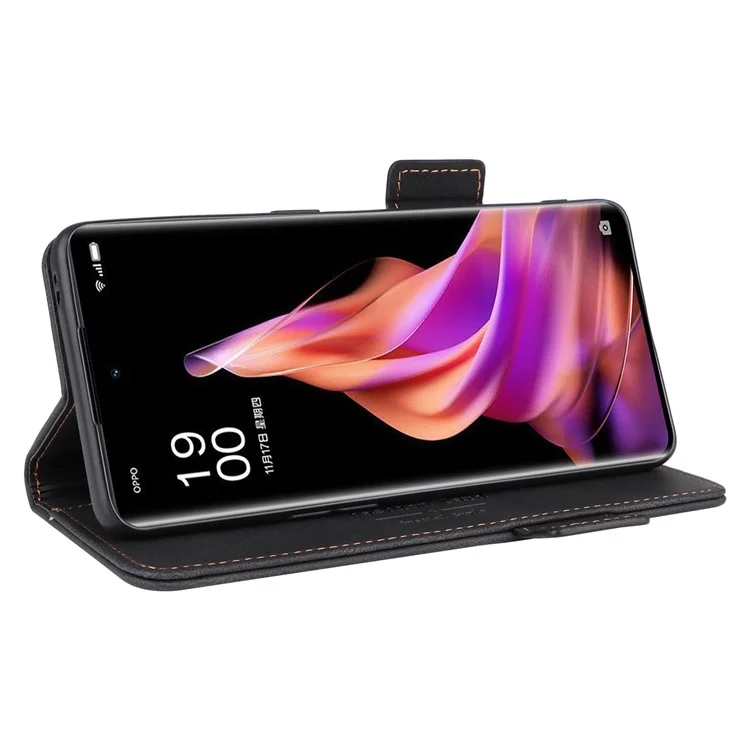 Kratzsichere Handyhülle für Oppo Reno9 5G / Reno9 Pro 5G, Hardware-Dekor, Doppel-Magnetverschluss, Brieftasche, Freihändeständer, PU-Leder-Handyhülle - Schwarz