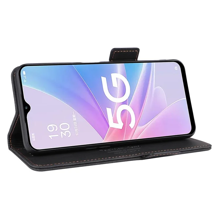 Funda protectora para teléfono Oppo A58 5G, decoración de hardware, doble cierre magnético, cartera, soporte para manos libres, funda de piel sintética - Negro