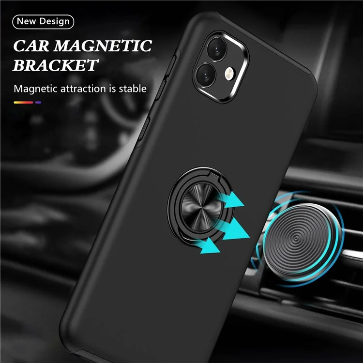 For Samsung Galaxy A04 4G (164.4 x 76.3 x 9.1 mm) Rotary Ring Kickstand Phone Case Hard PC+Soft TPU Anti-drop Cover - Black