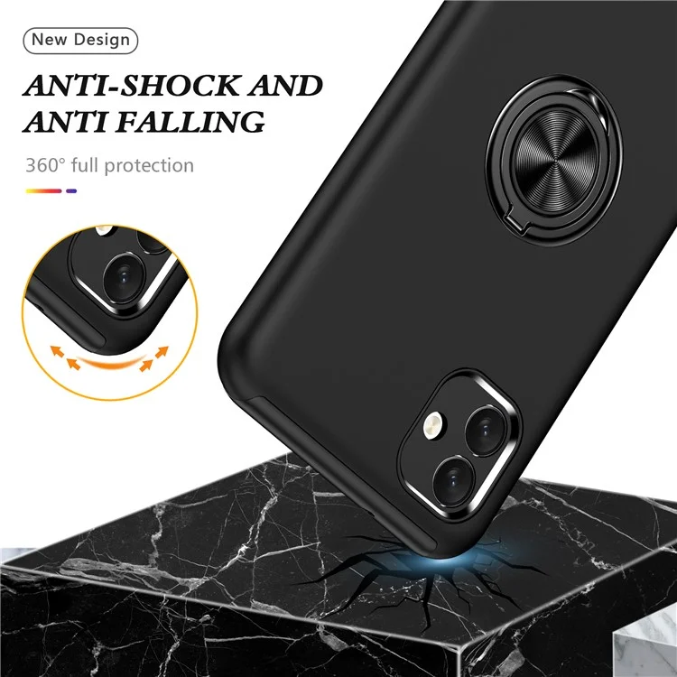 For Samsung Galaxy A04 4G (164.4 x 76.3 x 9.1 mm) Rotary Ring Kickstand Phone Case Hard PC+Soft TPU Anti-drop Cover - Black