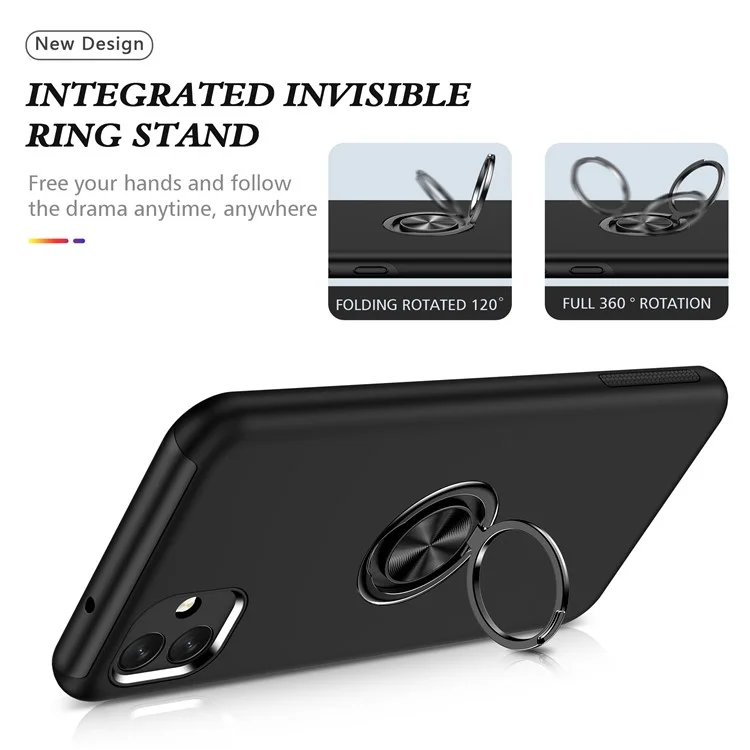 For Samsung Galaxy A04 4G (164.4 x 76.3 x 9.1 mm) Rotary Ring Kickstand Phone Case Hard PC+Soft TPU Anti-drop Cover - Black