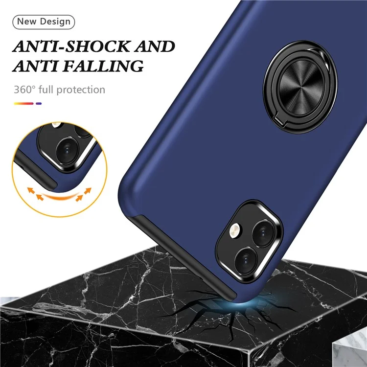 Pour Samsung Galaxy A04 4G (164,4 x 76,3 x 9,1 mm) Rotary Ring Kickstand Phone Case Hard PC+Soft TPU Anti-drop Cover - Bleu