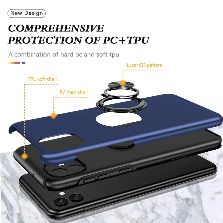 Pour Samsung Galaxy A04 4G (164,4 x 76,3 x 9,1 mm) Rotary Ring Kickstand Phone Case Hard PC+Soft TPU Anti-drop Cover - Bleu