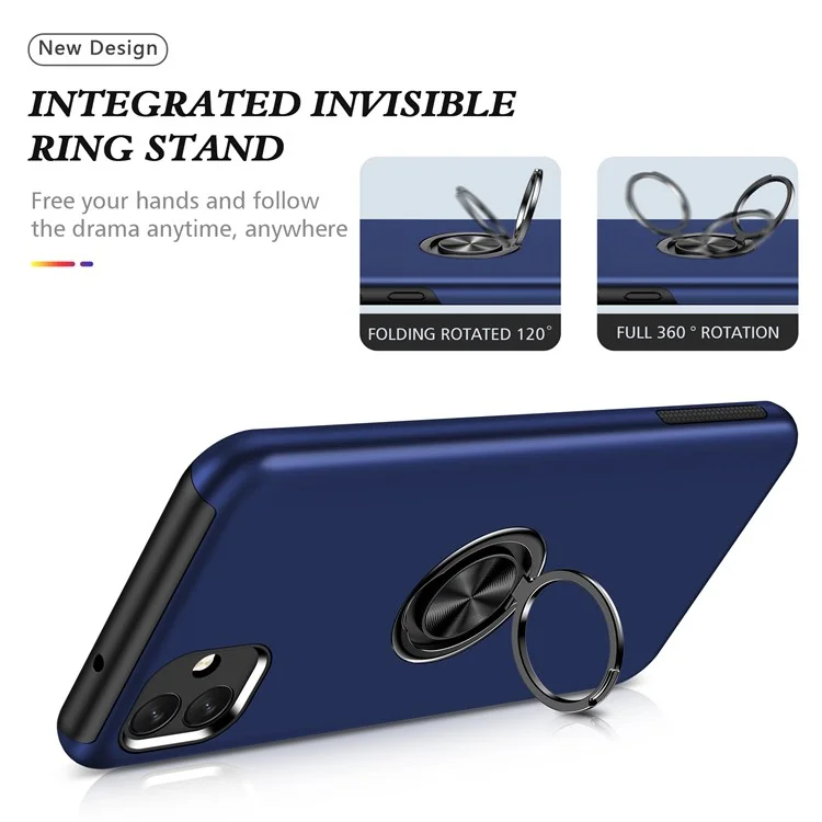 Pour Samsung Galaxy A04 4G (164,4 x 76,3 x 9,1 mm) Rotary Ring Kickstand Phone Case Hard PC+Soft TPU Anti-drop Cover - Bleu