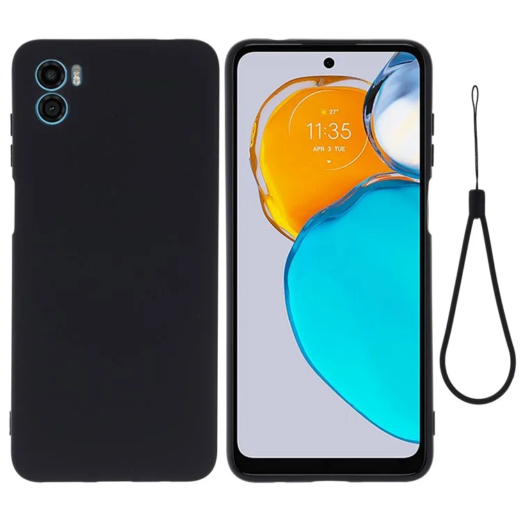 Pour Motorola Moto E22s 4G Étui en silicone liquide Étui de téléphone portable anti-rayures avec sangle - Noir