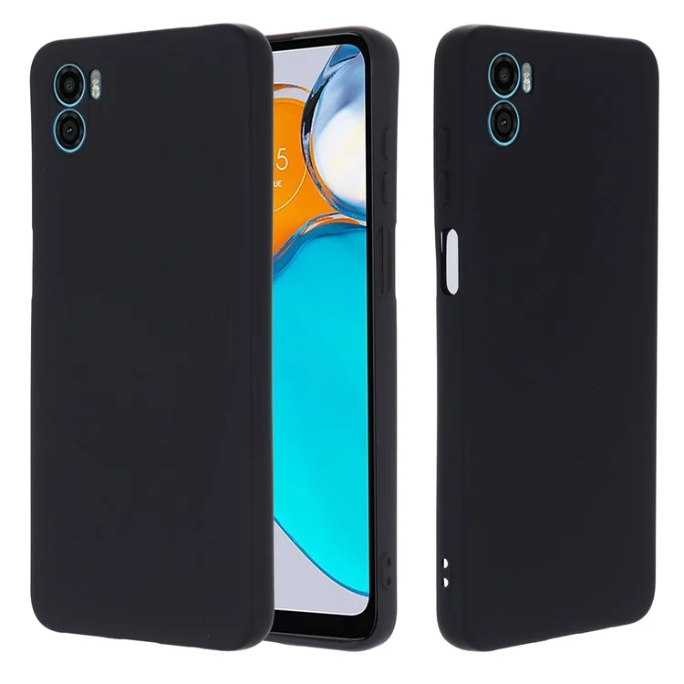 Pour Motorola Moto E22s 4G Étui en silicone liquide Étui de téléphone portable anti-rayures avec sangle - Noir