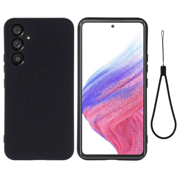 Per Samsung Galaxy A54 5G Anti-graffio Custodia in silicone liquido Custodia protettiva con cinghia - Nero