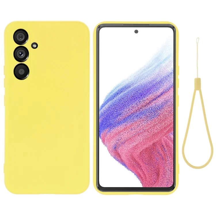 Pour Samsung Galaxy A54 5G Anti-rayures Étui Téléphone en Silicone Liquide Housse Protectrice avec Sangle - Jaune