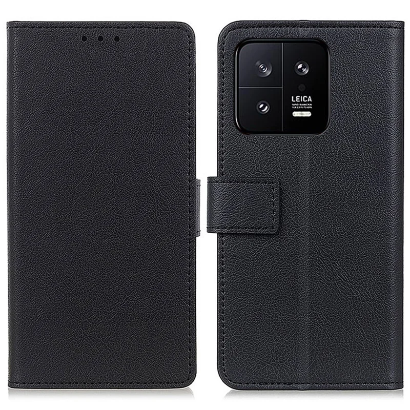Vollständiger Schutz Handyhülle für Xiaomi 13 Pro 5G, strukturiertes PU-Leder-Standfuß-Wallet-Drop-Schutz-Cover - Schwarz