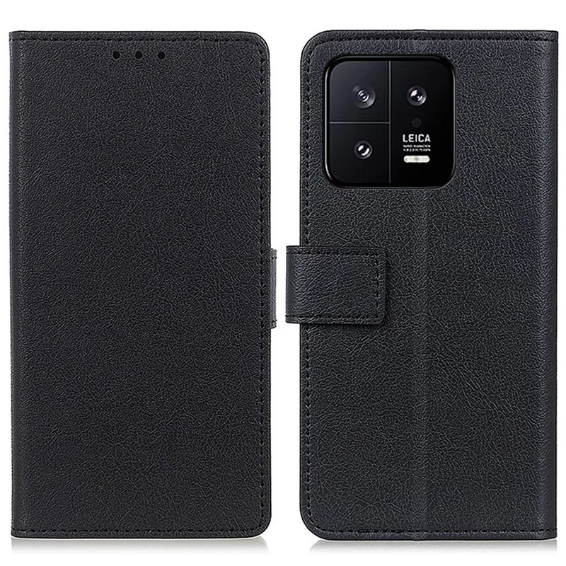 Stand Wallet Phone Case für Xiaomi 13 5G, Magnetischer Verschluss Strukturierte PU-Leder + TPU Vollschutz-Hülle - Schwarz
