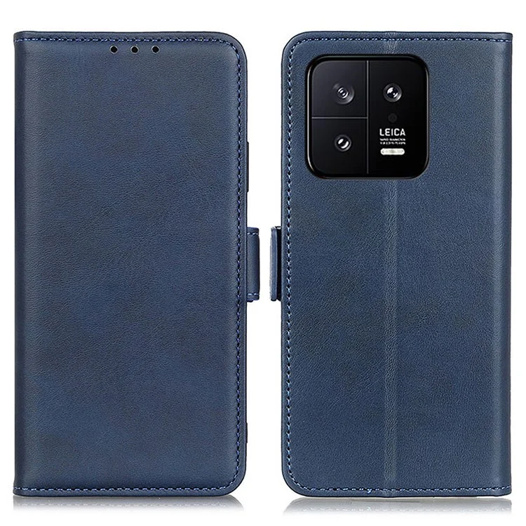 Per Xiaomi 13 Pro 5G Cowhide Texture Phone Cover PU Leather Wallet Stand Side Magnetic Clasp Case - Blu