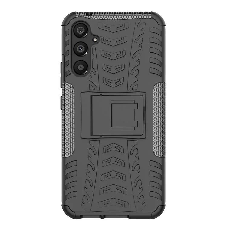 Pour Samsung Galaxy A34 5G Cool Tire Texture Soft TPU Hard PC Anti-drop Back Cover Kickstand Protective Phone Case - Noir