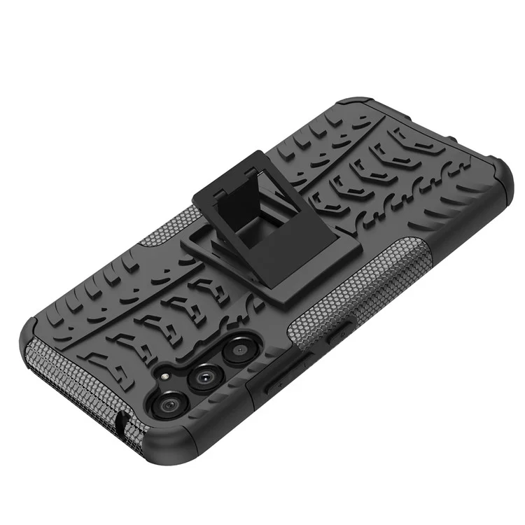 Pour Samsung Galaxy A34 5G Cool Tire Texture Soft TPU Hard PC Anti-drop Back Cover Kickstand Protective Phone Case - Noir