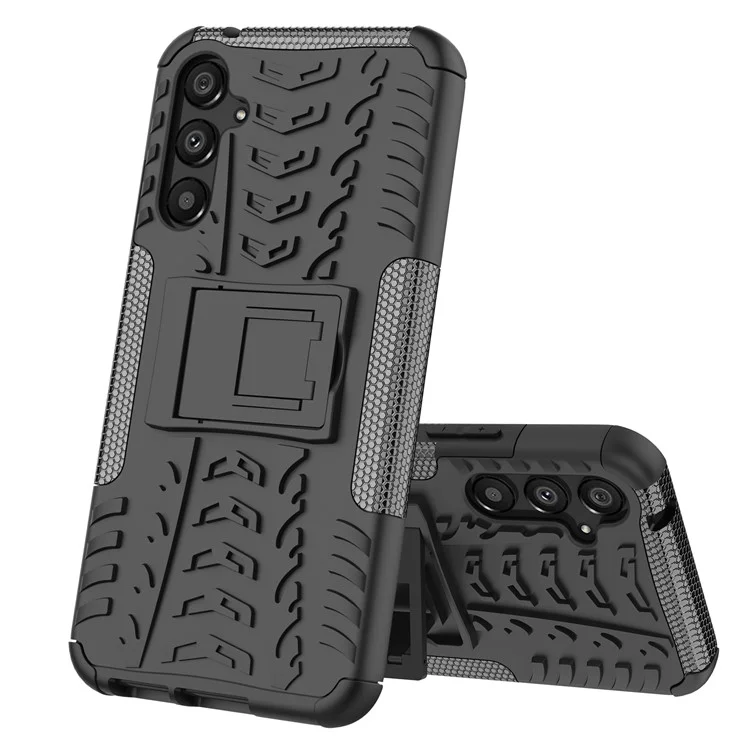 Pour Samsung Galaxy A34 5G Cool Tire Texture Soft TPU Hard PC Anti-drop Back Cover Kickstand Protective Phone Case - Noir