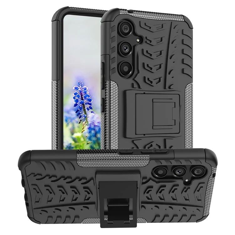 Étui de protection pour Samsung Galaxy A54 5G, texture de pneu Cool avec support, coque en TPU souple et PC dur anti-rayures - Noir