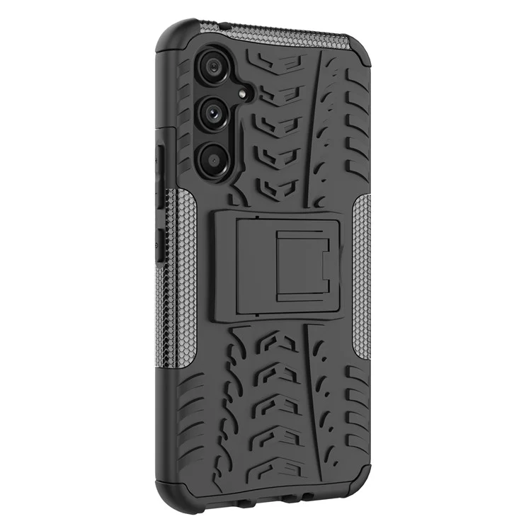 Étui de protection pour Samsung Galaxy A54 5G, texture de pneu Cool avec support, coque en TPU souple et PC dur anti-rayures - Noir