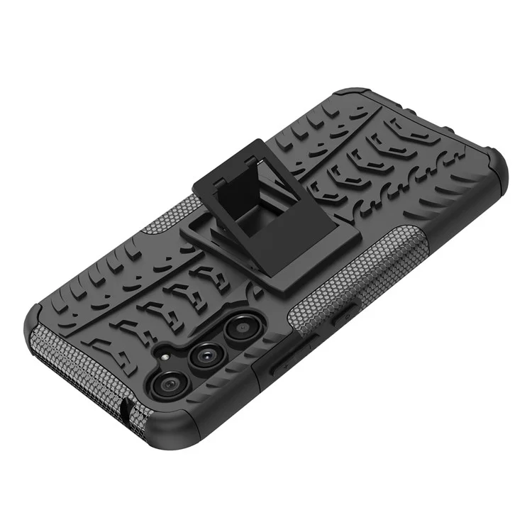 Étui de protection pour Samsung Galaxy A54 5G, texture de pneu Cool avec support, coque en TPU souple et PC dur anti-rayures - Noir
