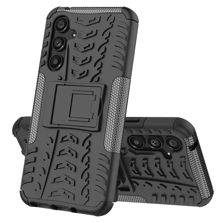 Étui de protection pour Samsung Galaxy A54 5G, texture de pneu Cool avec support, coque en TPU souple et PC dur anti-rayures - Noir