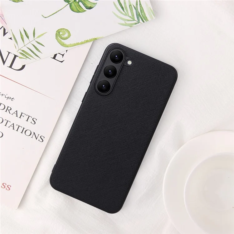 Für Samsung Galaxy S23 Texturierte PU-Leder Hybrid Slim Case Soft TPU Hard PC Schutzhülle mit Ultra-Fibrillen-Futter - Cross-Textur