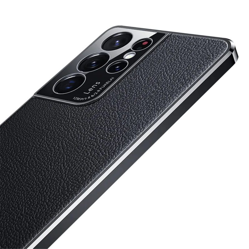 For Samsung Galaxy S23 Ultra Shockproof Phone Cover Camera Protection Genuine Leather Coated PC Electroplating Back Case - Green