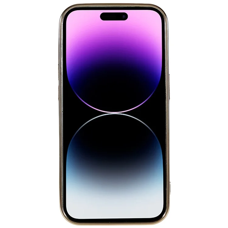 For iPhone 14 Pro Full Camera Lens Protection Electroplating Edges Phone Case CD Texture Ring Logo Hole Design Soft TPU Transparent Cover - Gold