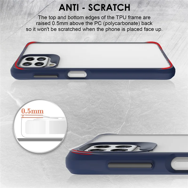 Combat X Mode pour Samsung Galaxy A42 5G Coque Transparente Anti-traces Soft TPU Dur PC Étui de Protection Antichoc - Bleu