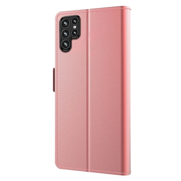 Pour Samsung Galaxy S22 Ultra 5G Étui de téléphone portable en cuir PU Support de carte Étui de support Double fermoir magnétique Anti-goutte Housse de protection avec miroir de maquillage - Or rose
