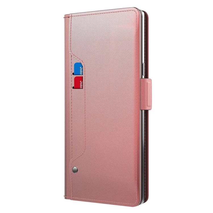 Pour Samsung Galaxy S22 Ultra 5G Étui de téléphone portable en cuir PU Support de carte Étui de support Double fermoir magnétique Anti-goutte Housse de protection avec miroir de maquillage - Or rose