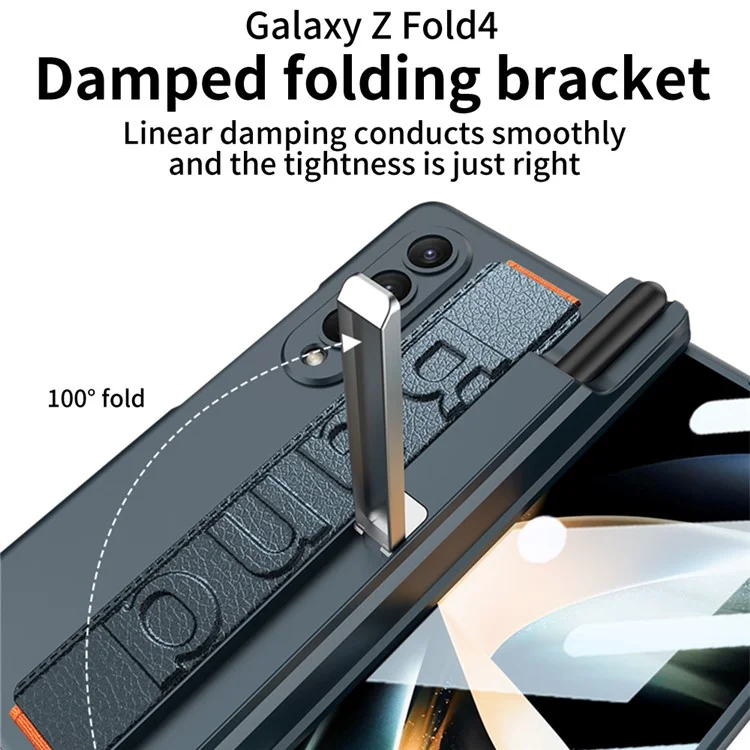 GKK For Samsung Galaxy Z Fold4 5G Wristband Kickstand Magnetic Hinge PC Case Pen Slot Folding Phone Cover with Tempered Glass Screen Film - Carbon Fiber