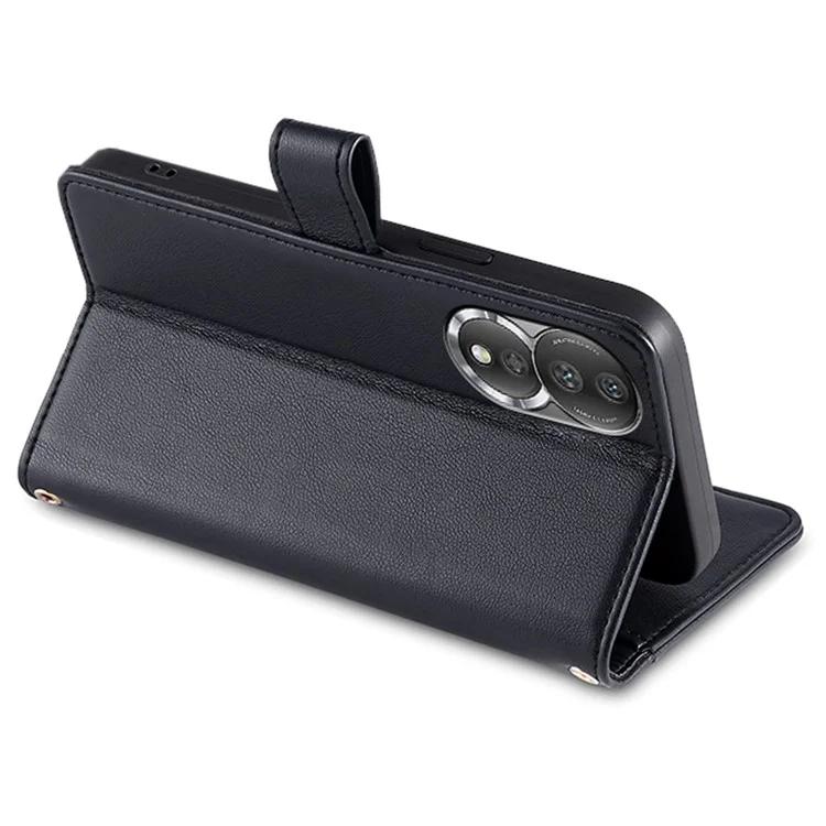 For Honor 80 5G Étui de protection en cuir PU à couverture intégrale avec poche à fermeture éclair, fentes pour cartes, rabat et sangles pour poignet et épaule - Noir