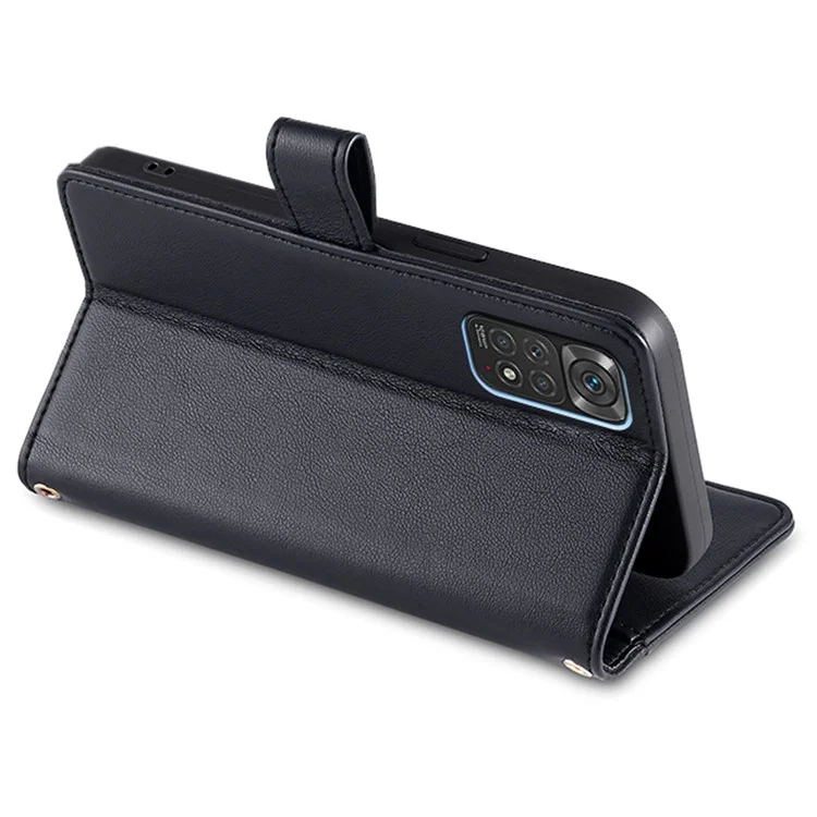Para Xiaomi Redmi Note 11 4G (Qualcomm) / Note 11S 4G Funda Flip de Cuero PU con Soporte Plegable, Bolsillo con Cremallera, Ranuras para Tarjetas, Tapa del Teléfono con Correa de Muñeca y Correa para el Hombro - Negro
