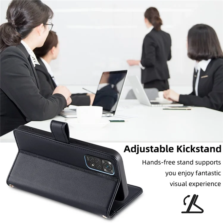 Para Xiaomi Redmi Note 11 4G (Qualcomm) / Note 11S 4G Funda Flip de Cuero PU con Soporte Plegable, Bolsillo con Cremallera, Ranuras para Tarjetas, Tapa del Teléfono con Correa de Muñeca y Correa para el Hombro - Negro