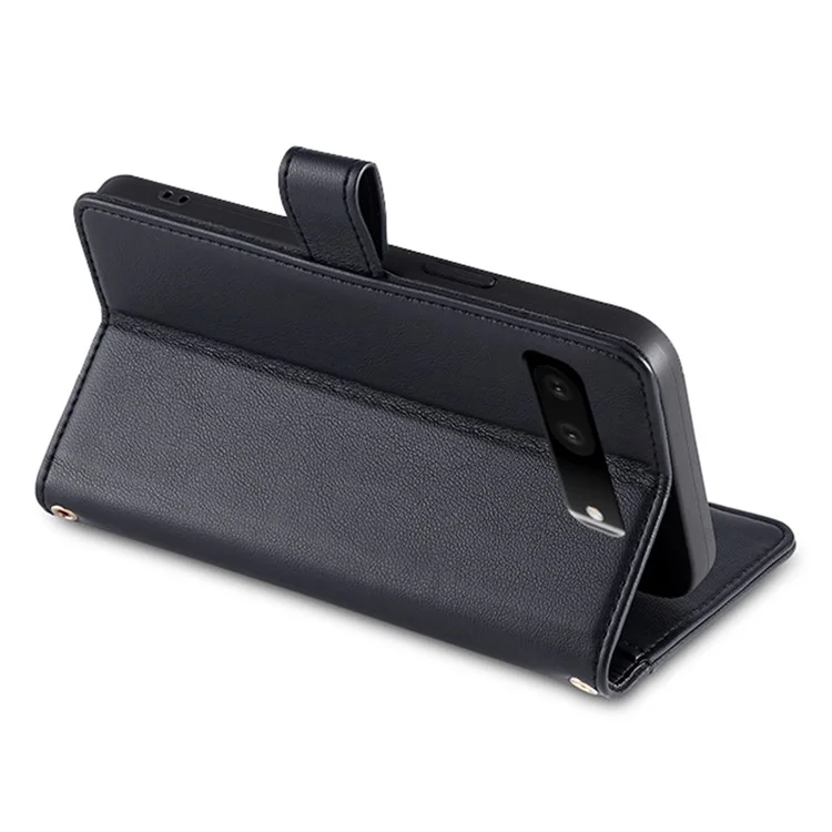 Pour Google Pixel 7 5G Textured PU Leather Zipper Pocket Wallet Phone Case Stand Multiple Card Slots Magnetic Closure Cover with Wrist Strap and Shoulder Strap - Noir