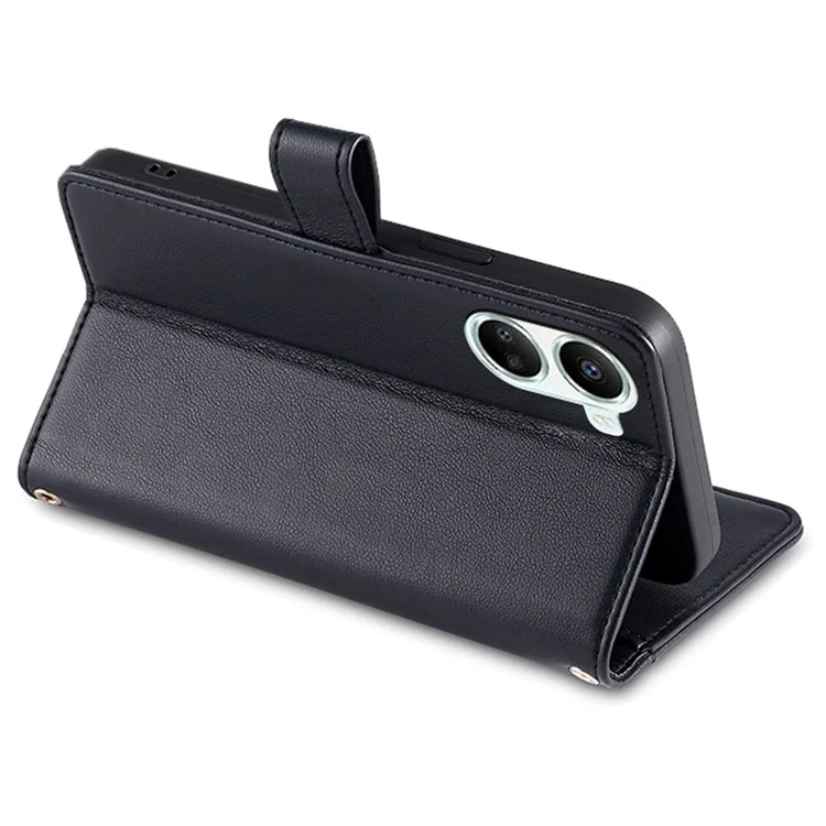 Para Huawei nova 10 SE 4G Capa de Telefone com Cartão de Bolso de Pele de PU, Suporte Flip Hands-free, Zíper e Alça de Ombro - Preto