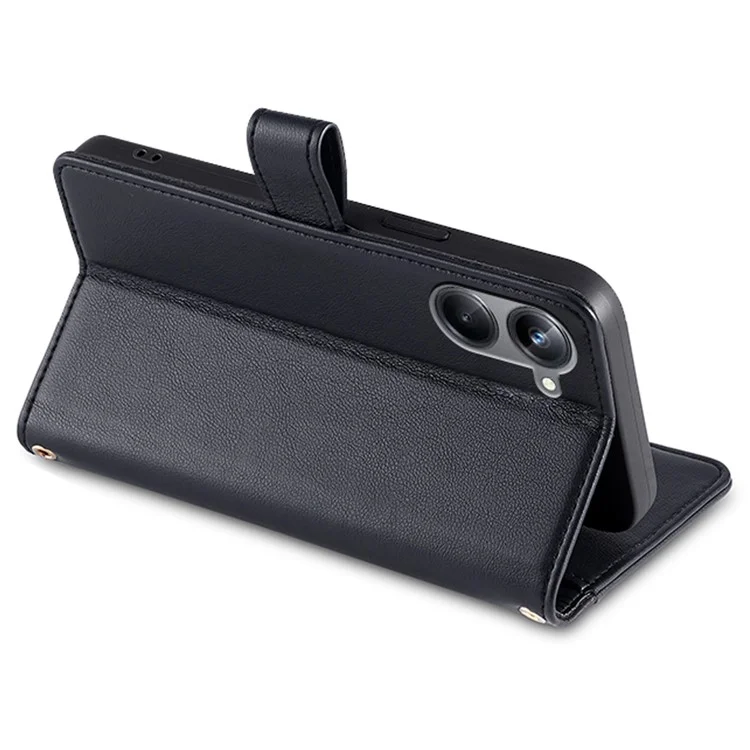Per Realme 10 Pro 5G Custodia Portafoglio in Pelle PU con Cerniera, Supporto e Slot per Schede, Antiurto, Custodia Flip per Telefono con Cinturino da Polso e Tracolla - Nero