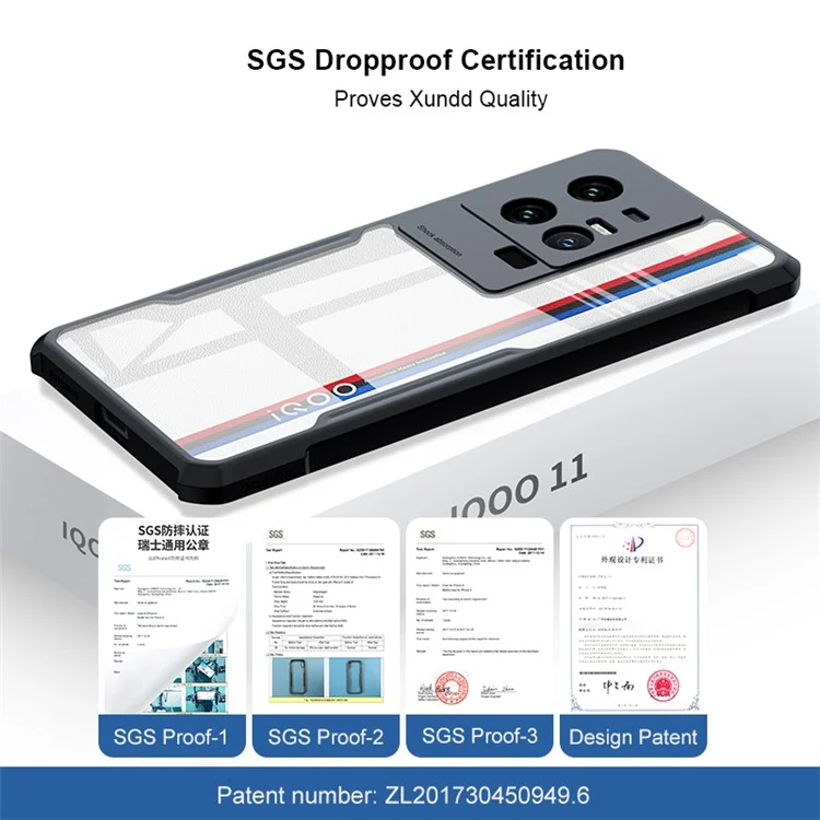 XUNDD Per vivo iQOO 11 Pro 5G Cover Posteriore per Telefono Antiurto Custodia Telefono in Acrilico+TPU Guscio Protettivo - Nero