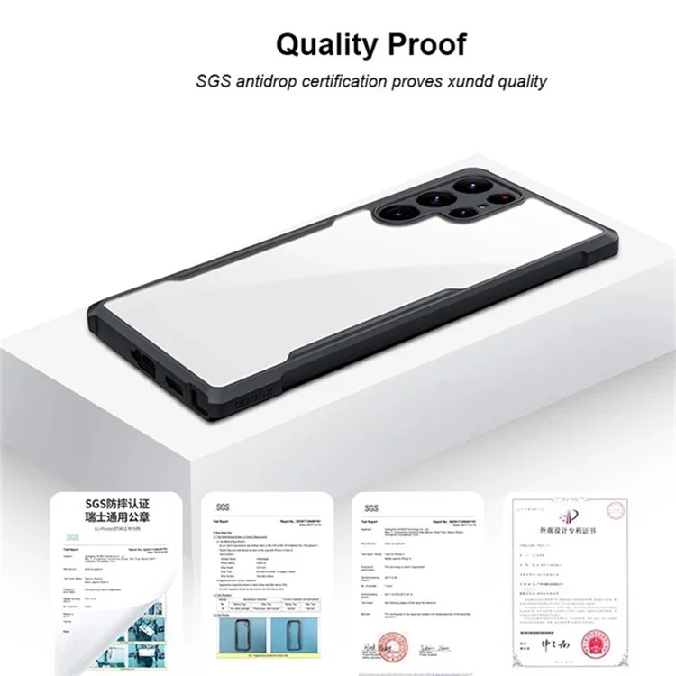 XUNDD Anti-fall Phone Back Cover para Samsung Galaxy S23 Ultra, Carcasa de teléfono móvil de Acrílico+TPU - Negro