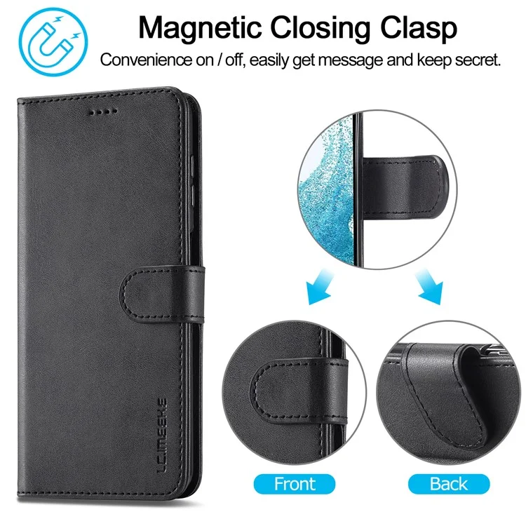 Lc. Imeeke Für Samsung Galaxy A34 5G Kalb Textur Hülle Wallet Stand Design Magnetic Clasp Leder Telefonabdeckung - Schwarz