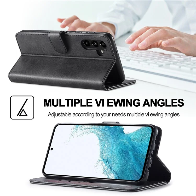 Lc. Imeeke Für Samsung Galaxy A34 5G Kalb Textur Hülle Wallet Stand Design Magnetic Clasp Leder Telefonabdeckung - Schwarz