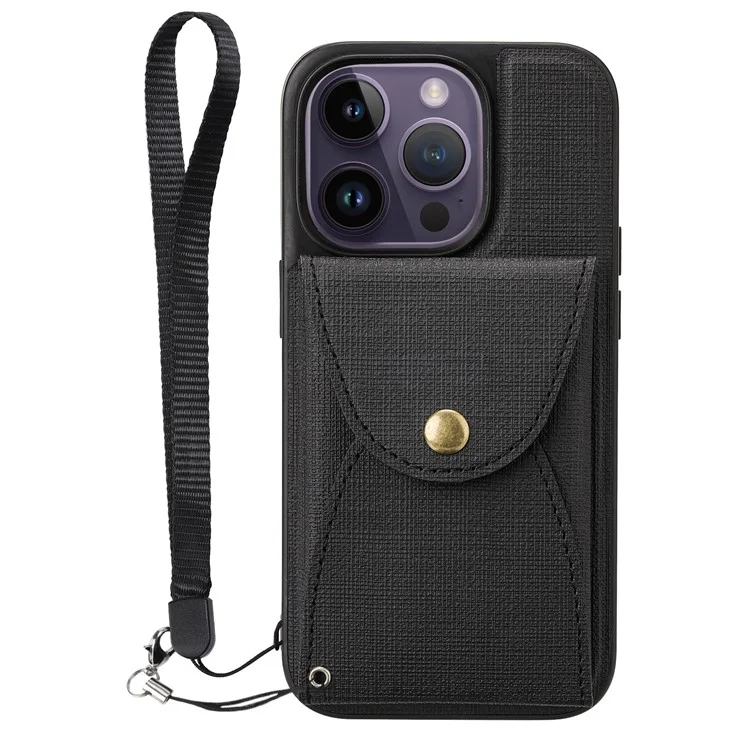 VILI T Series for iPhone 14 Pro Detachable 2-in-1 Drop-proof Phone Cover Magnetic Vertical Open Card Slot Phone Case with Strap - Black
