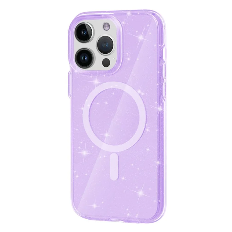 Voor iPhone 13 Pro Max hoesje compatibel met MagSafe Sparkle Glitter PC + TPU telefoonhoes - Paars