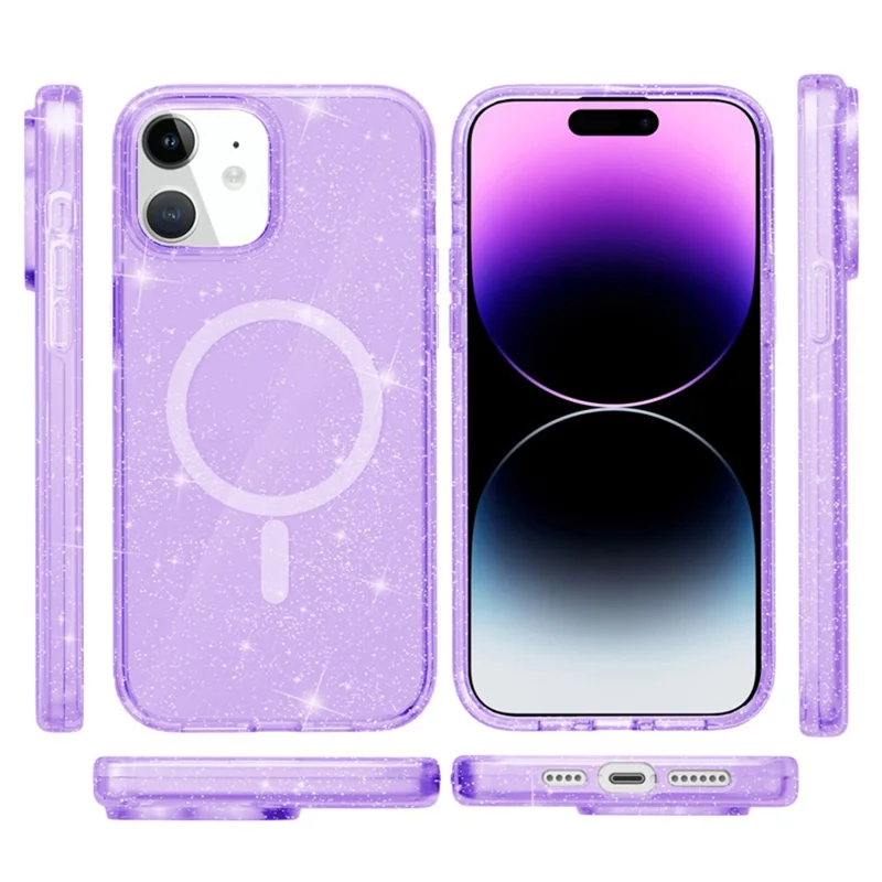 For iPhone 12 Pro / 12 Case Compatible with MagSafe Glitter Powder PC + TPU Phone Cover - Purple