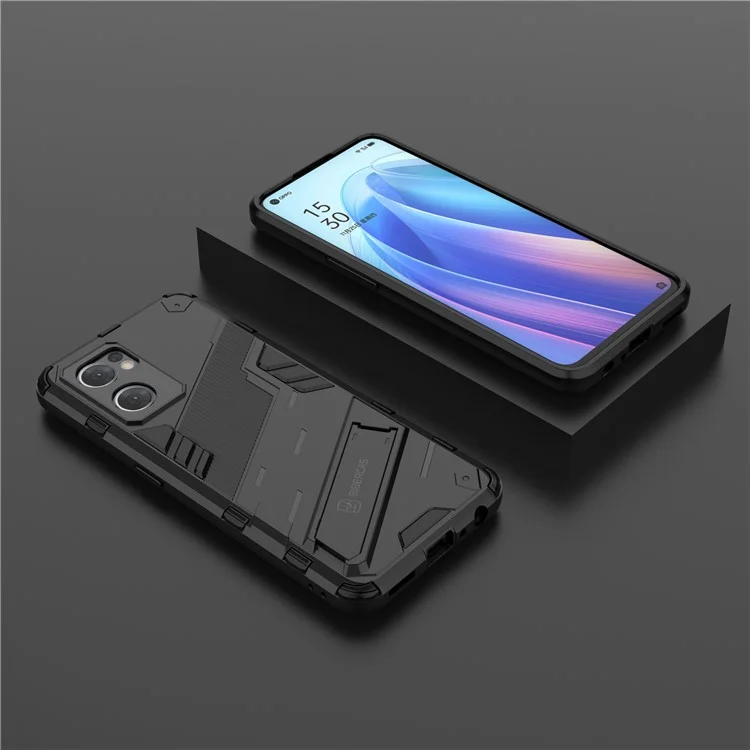 Für Oppo Reno7 5G (global) / Finden Sie X5 Lite Shock Proof Phone Case, Kickstand Dual-layer-design Soft TPU Hard PC Telefon Zurück-deckung - Schwarz