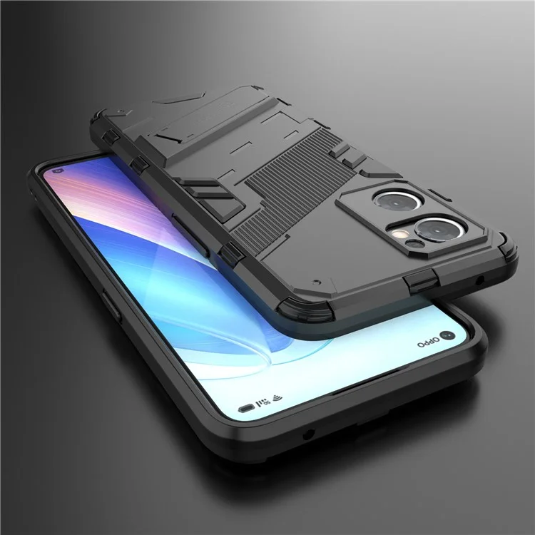 For Oppo Reno7 5G (Global) / Find X5 Lite Shockproof Phone Case, Kickstand Dual-Layer Design Soft TPU Hard PC Phone Back Cover - Black