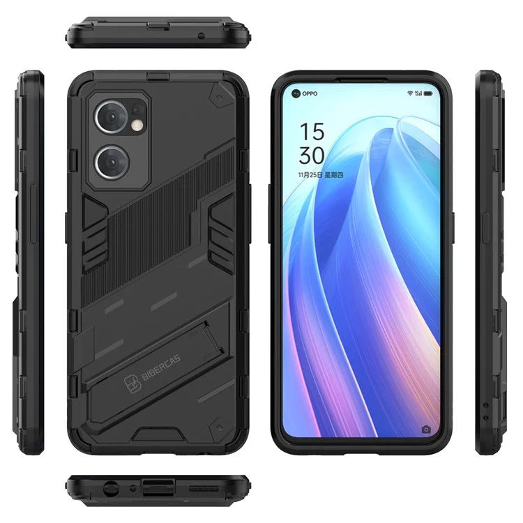 For Oppo Reno7 5G (Global) / Find X5 Lite Shockproof Phone Case, Kickstand Dual-Layer Design Soft TPU Hard PC Phone Back Cover - Black