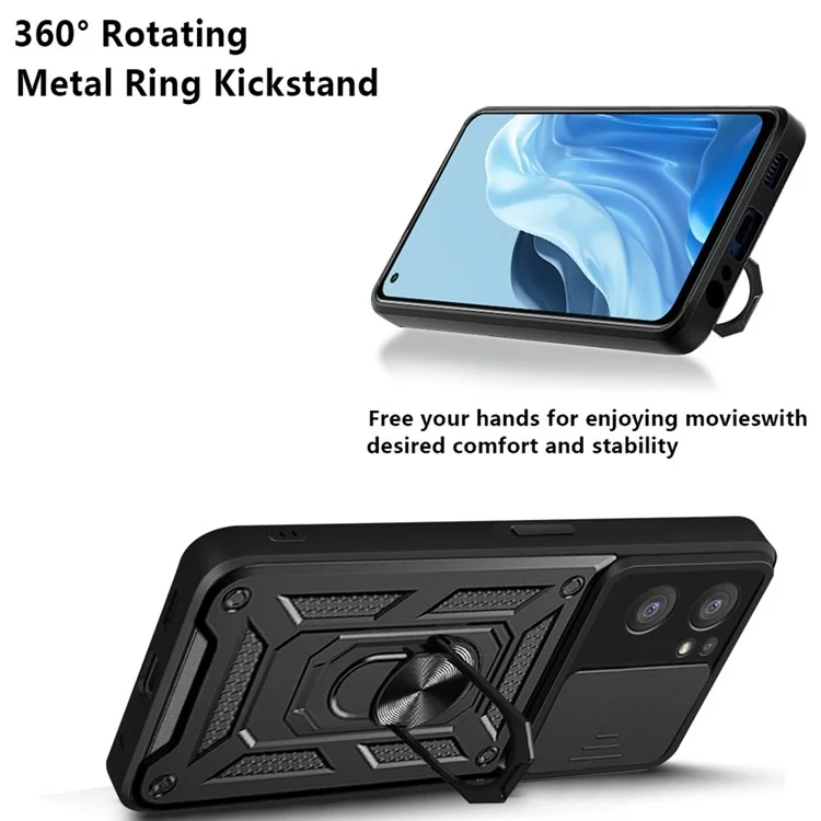 Para Oppo Reno7 5G (Global) Protector de Cámara a Prueba de Golpes TPU + Carcasa PC con Anillo Soporte Deslizante Anti-Arañazos Cubierta Posterior - Negro